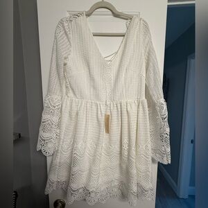 NWT White Lace Dress with bell sleeves size 6